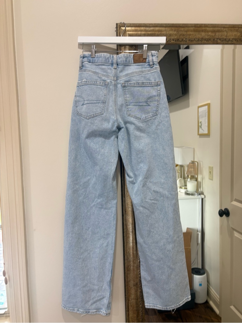 American Eagle Outfitters Light Blue Distressed Wide-Leg Jeans - Picture 2 of 2